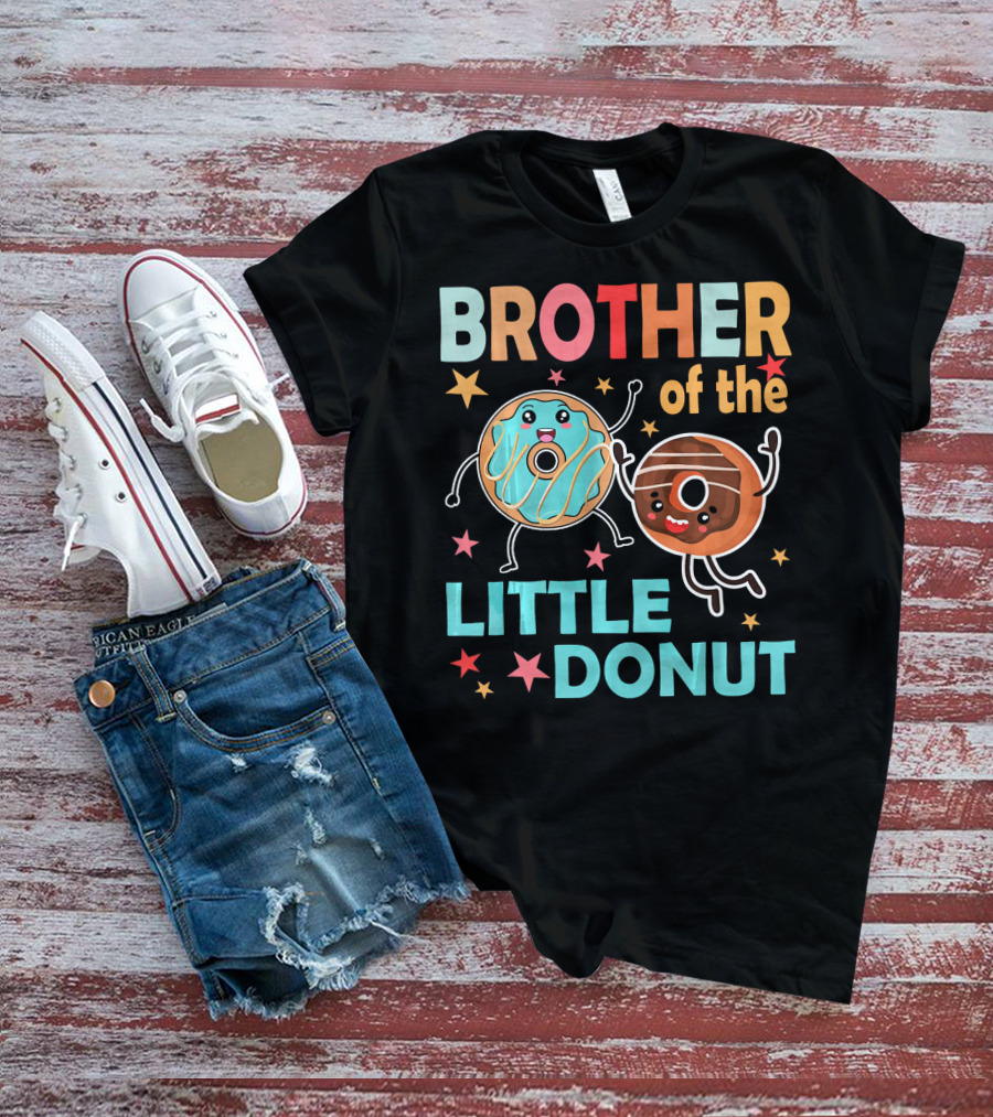 BROTHER OF THE LITTLE DONUT Cute Cartoon Characters With Stars And Sprinkles T-Shirt