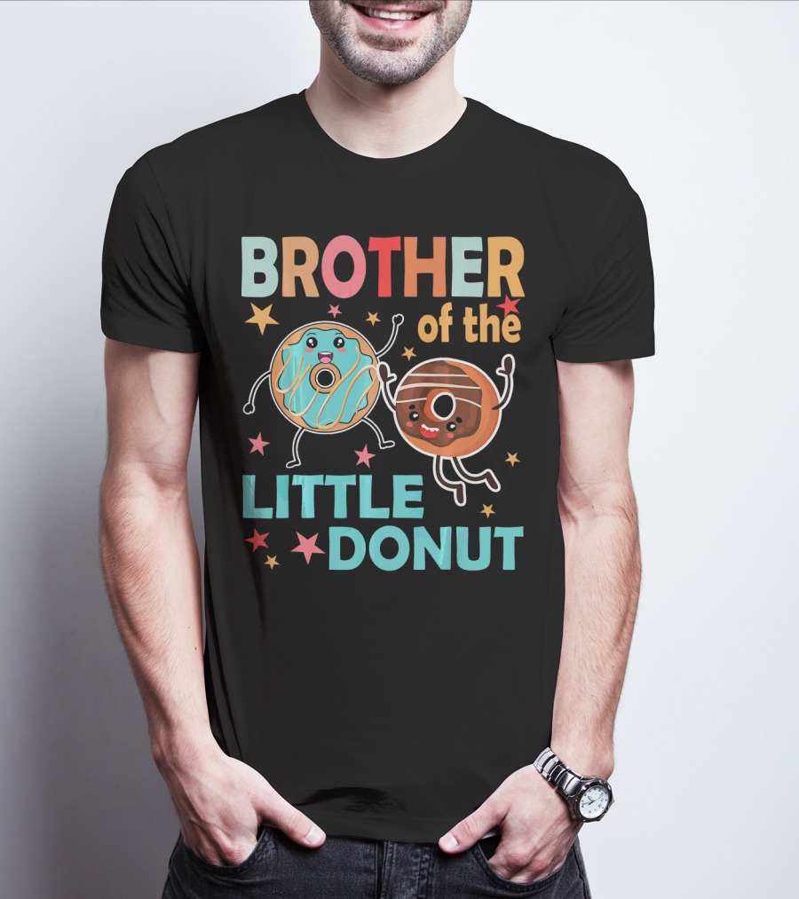 BROTHER OF THE LITTLE DONUT Cute Cartoon Characters With Stars And Sprinkles T-Shirt