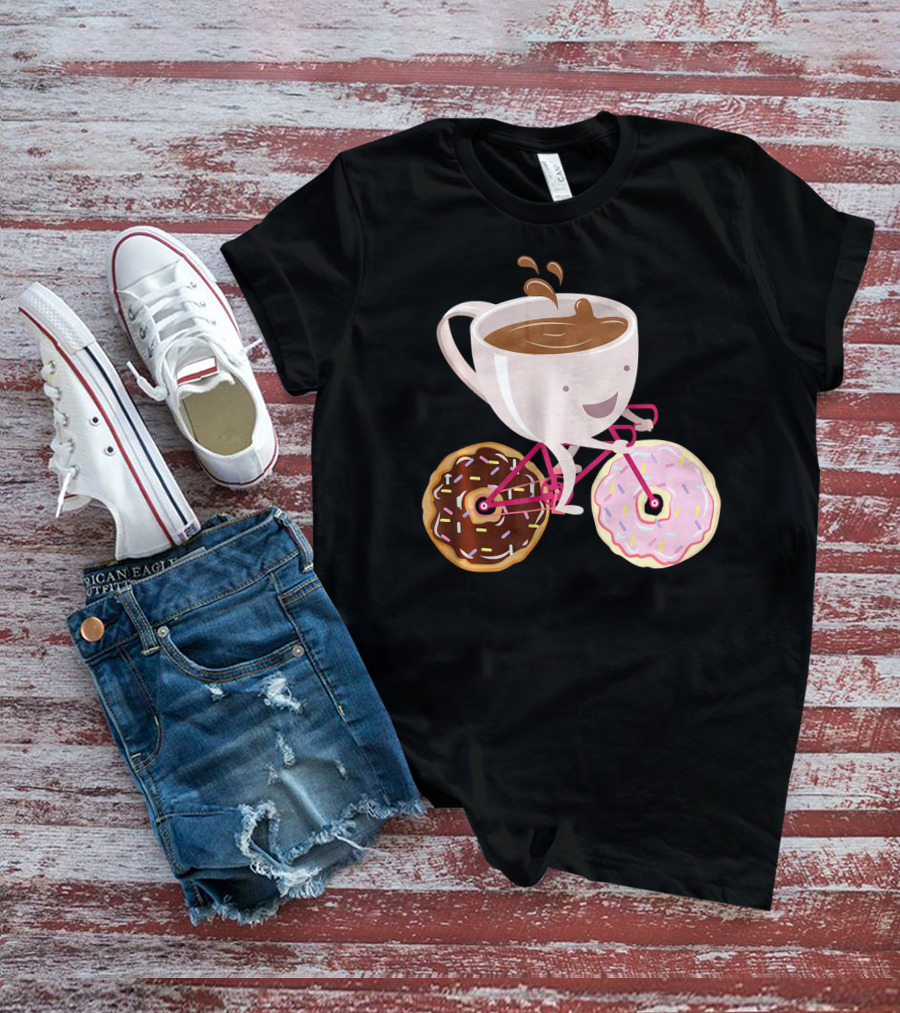 Cool Donut Coffee Bicycle Hand Drawn Ill Coffee Mug Riding Donuts Wheels T-Shirt