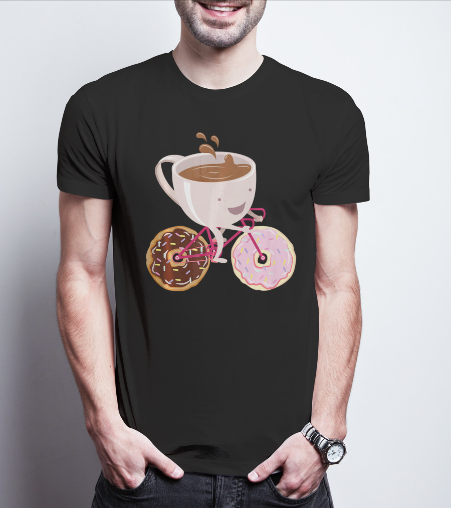 Cool Donut Coffee Bicycle Hand Drawn Ill Coffee Mug Riding Donuts Wheels T-Shirt