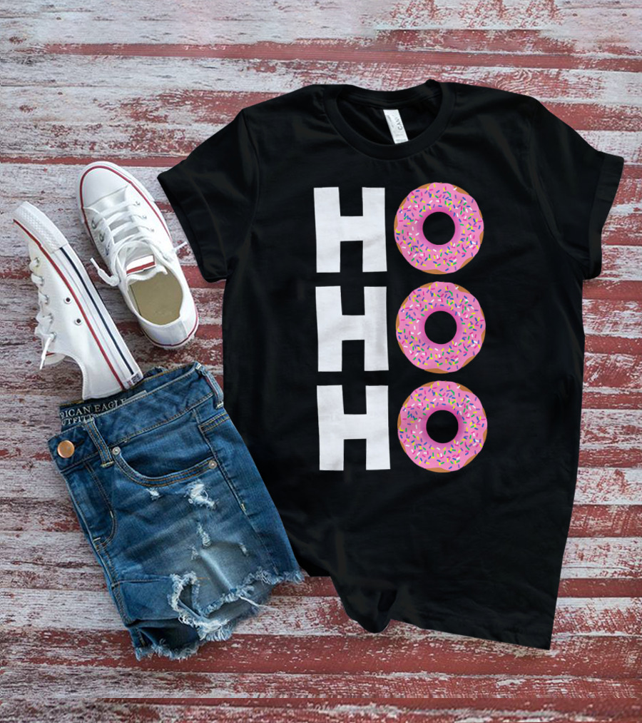 Merry Christmas Donut HO HO Sprinkled Doughnut Lettering T-Shirt
