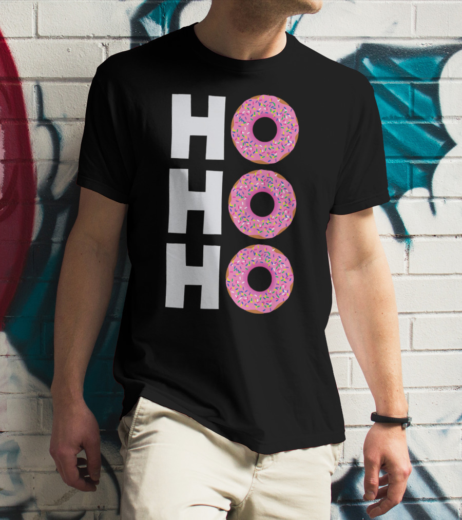Merry Christmas Donut HO HO Sprinkled Doughnut Lettering T-Shirt