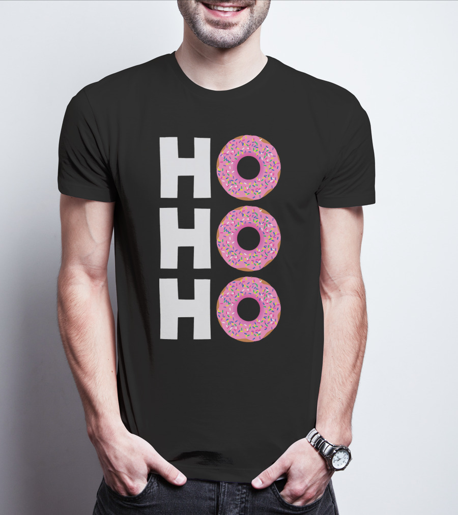 Merry Christmas Donut HO HO Sprinkled Doughnut Lettering T-Shirt