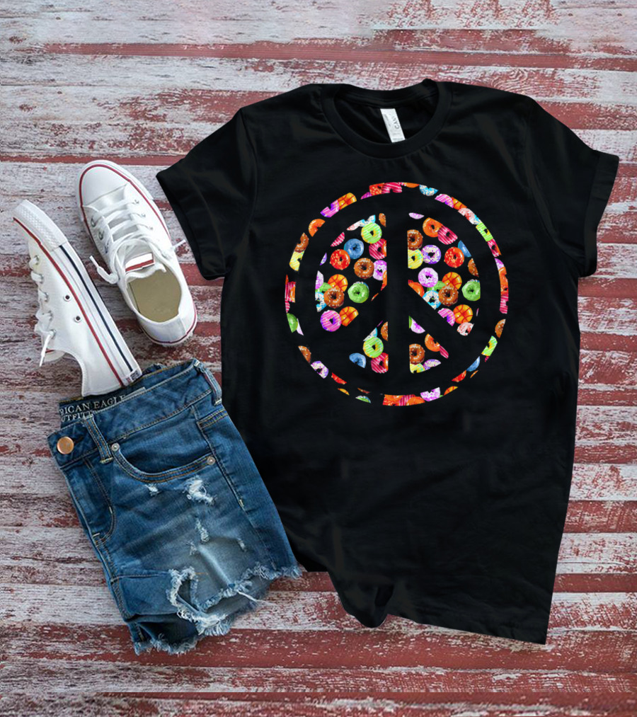 Funny Flower Power PEACE Sign Yummy Donuts T-Shirt