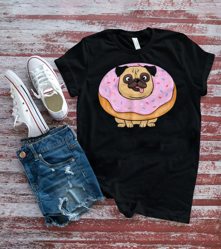 Cute Doughnut Pug Wearing A Donut Costume Sprinkles T-Shirt