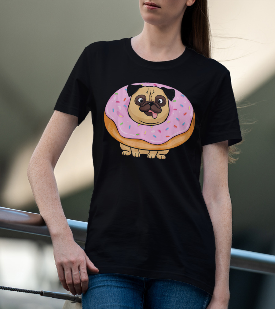 Cute Doughnut Pug Wearing A Donut Costume Sprinkles T-Shirt