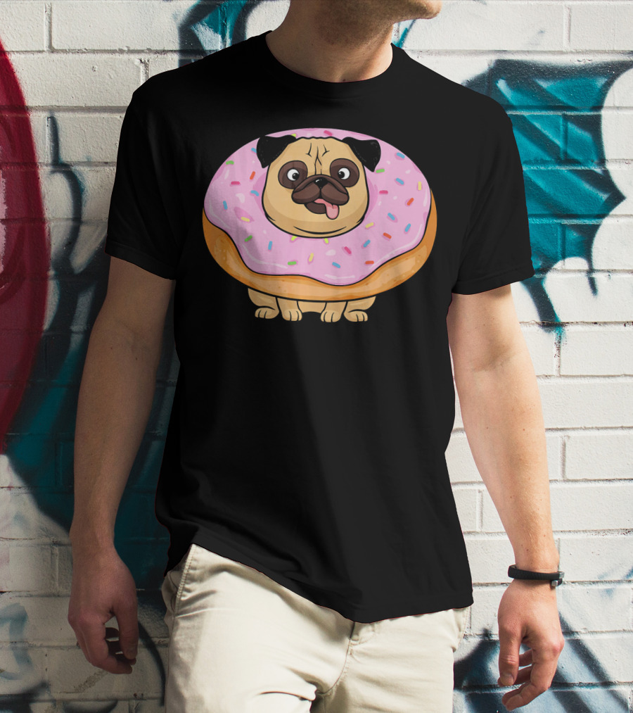 Cute Doughnut Pug Wearing A Donut Costume Sprinkles T-Shirt