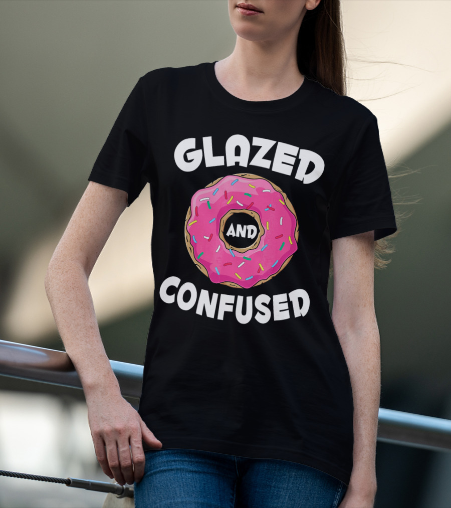 Glazed And Confused Funny Donut Lovers Pink Sprinkles T-Shirt