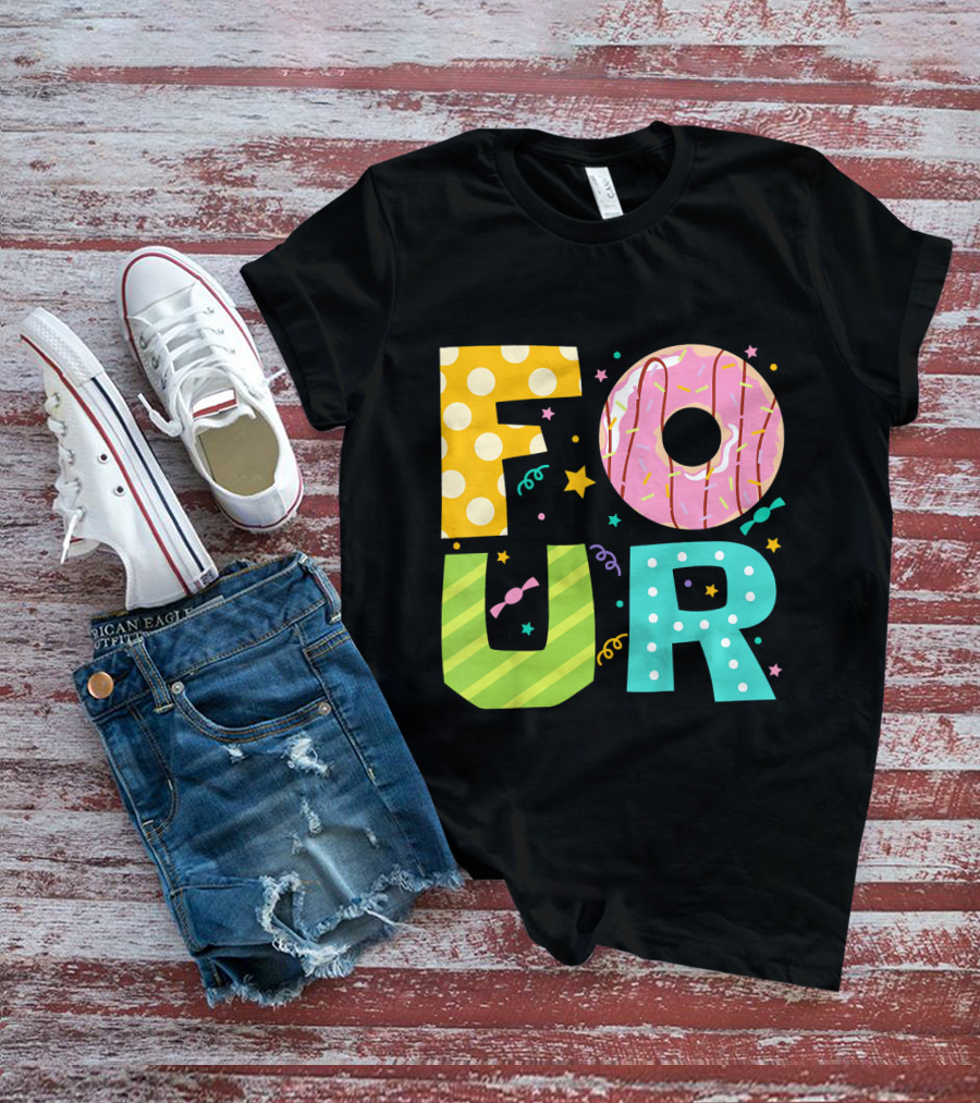 Kids Donut FOUR Year Birthday T-Shirt