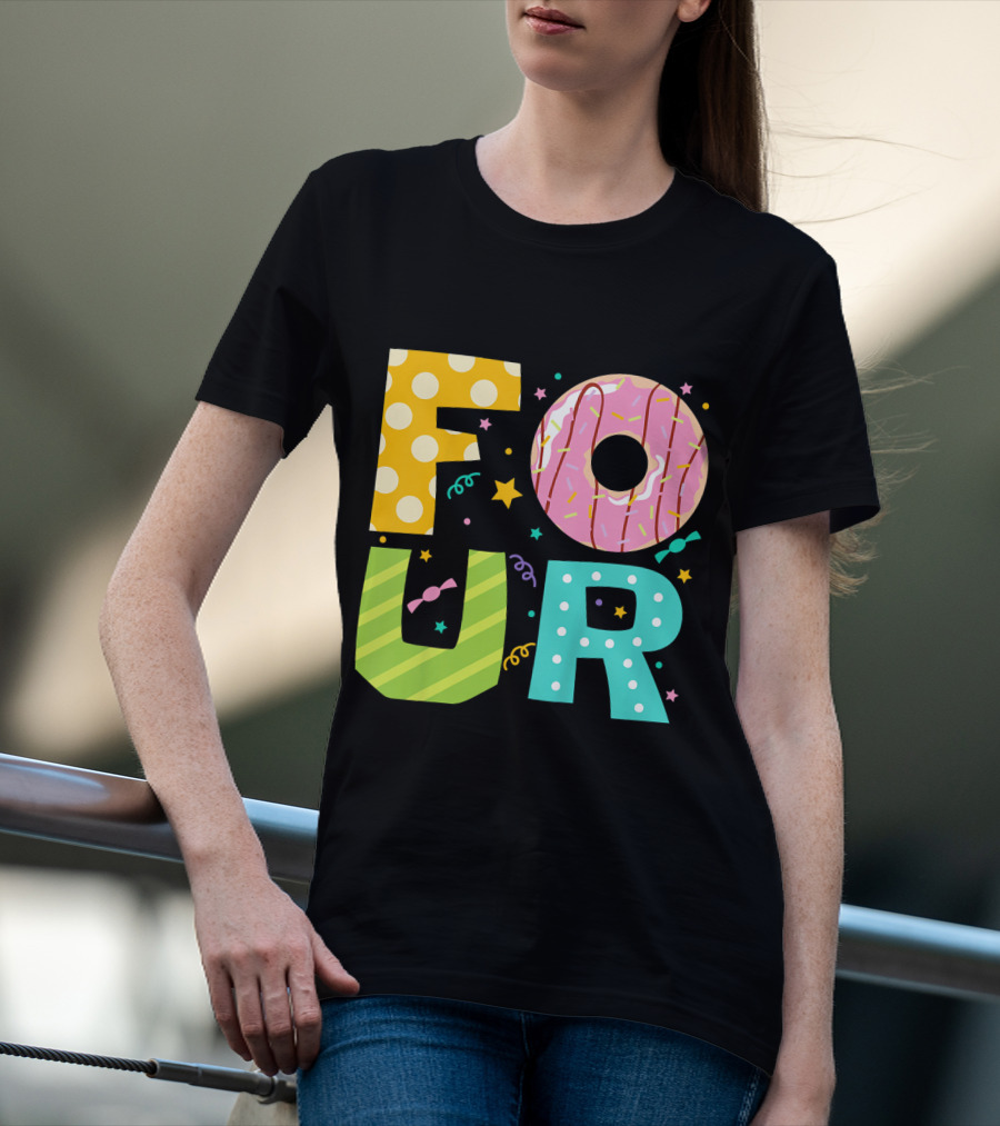 Kids Donut FOUR Year Birthday T-Shirt