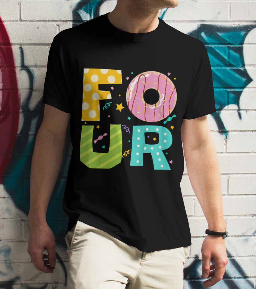 Kids Donut FOUR Year Birthday T-Shirt