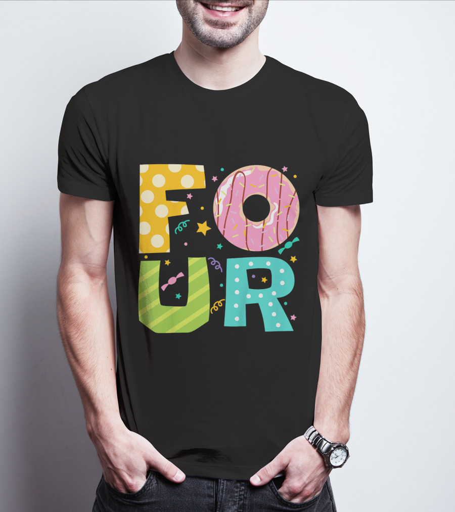 Kids Donut FOUR Year Birthday T-Shirt