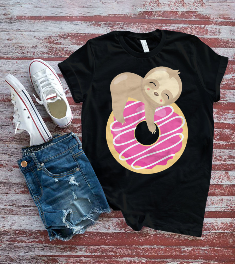 Sloth Donut Funny Animal Cute Pink Pastry Delight T-Shirt