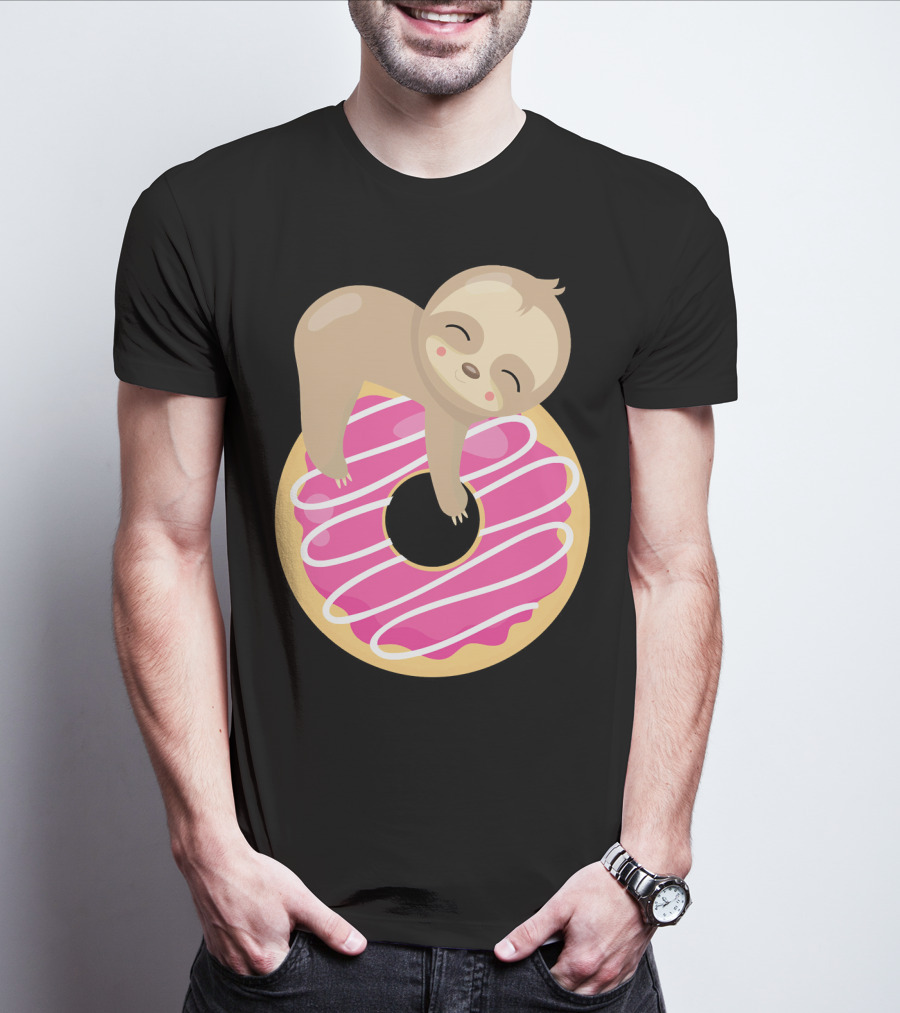 Sloth Donut Funny Animal Cute Pink Pastry Delight T-Shirt