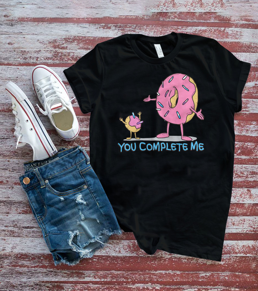 Funny You Complete Me Pink Sprinkled Donut Duo Hugging T-Shirt