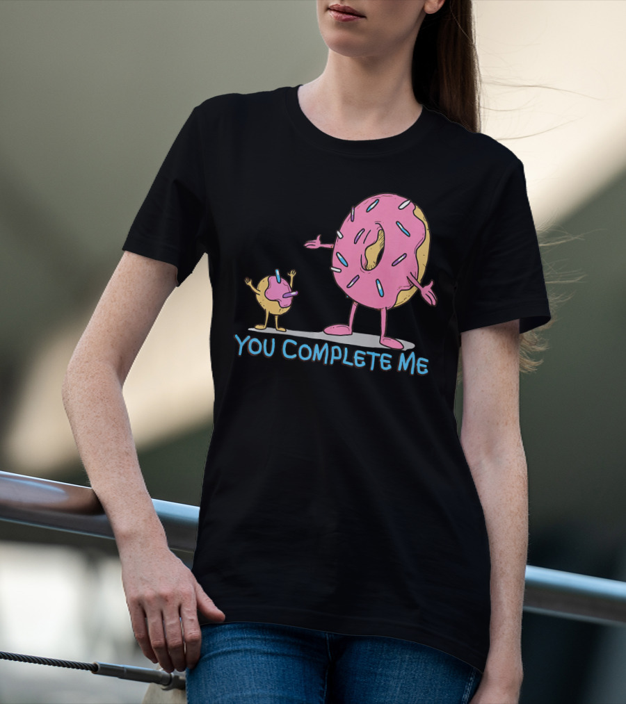 Funny You Complete Me Pink Sprinkled Donut Duo Hugging T-Shirt