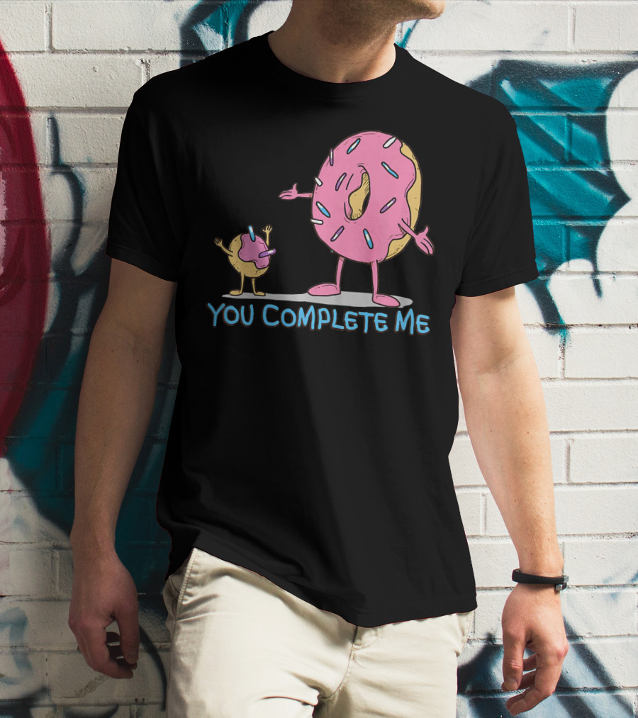 Funny You Complete Me Pink Sprinkled Donut Duo Hugging T-Shirt