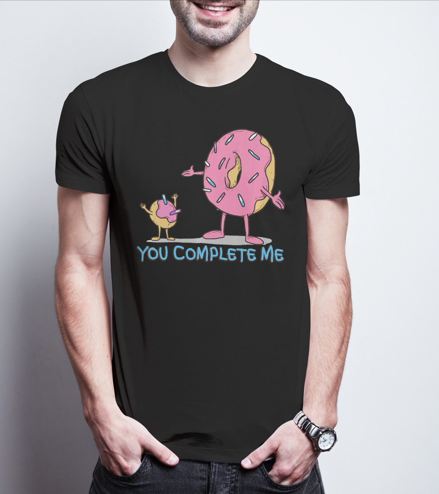 Funny You Complete Me Pink Sprinkled Donut Duo Hugging T-Shirt