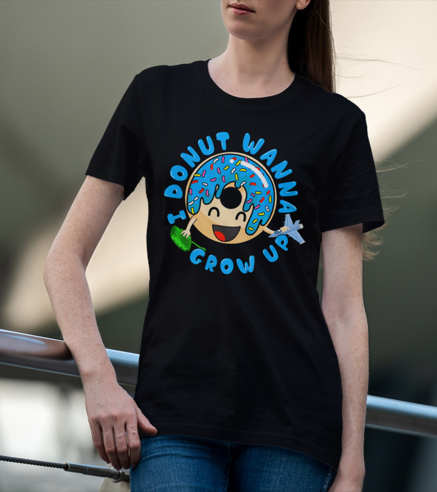 I Donut Wanna Grow Up Funny Kid Donut Sprinkles Airplane Money T-Shirt