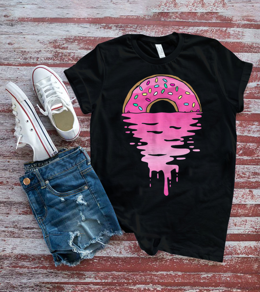Pink Glazed Donut Melting Into Sunset Horizon T-Shirt