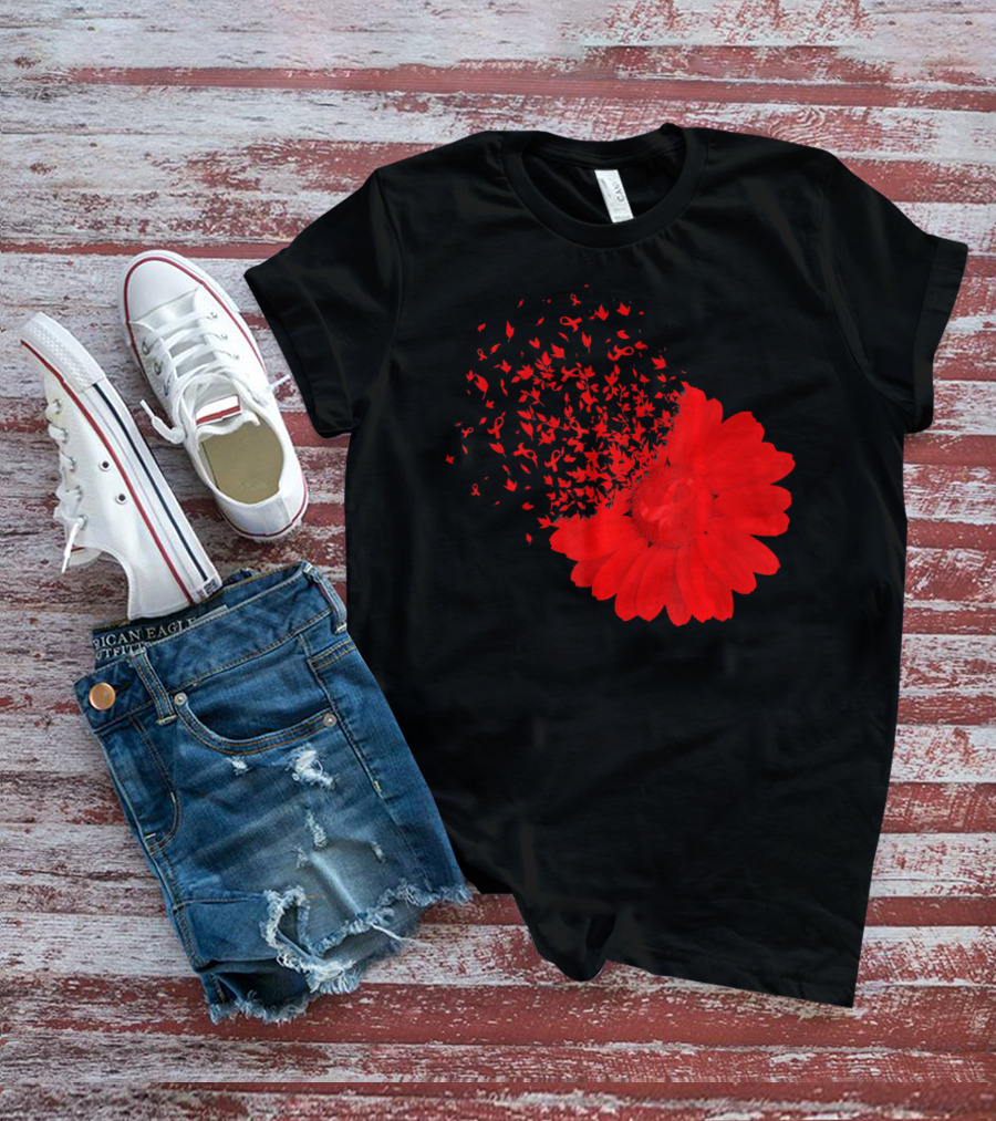 Red Ribbon Flowers AidsHiv Awareness Explosion T-Shirt