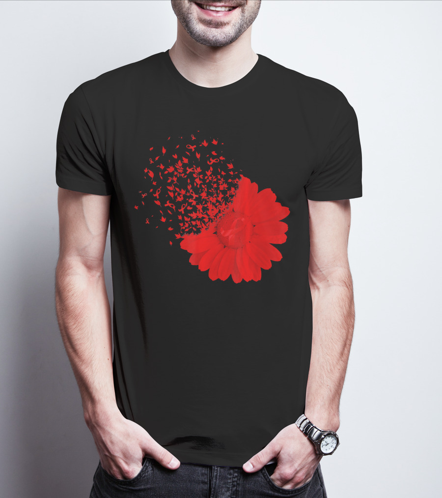 Red Ribbon Flowers AidsHiv Awareness Explosion T-Shirt