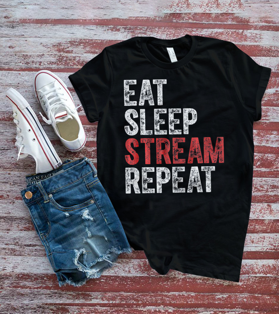 Eat Sleep Stream Repeat Bold Minimalist Gaming Lifestyle T-Shirt