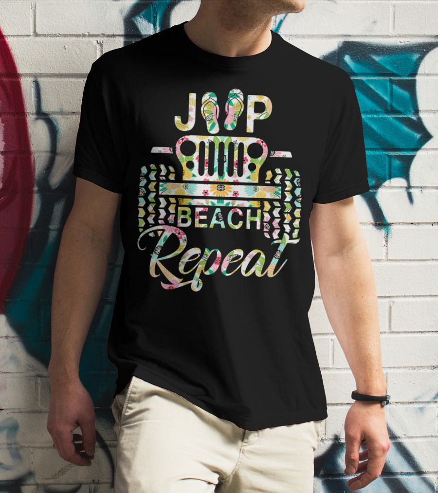 Jeep Beach Repeat Summer Flip Flop Flower T-Shirt