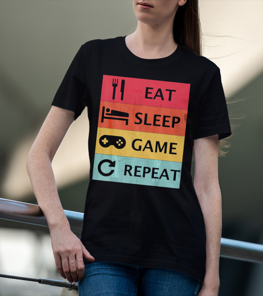 Eat Sleep Game Repeat Meme Retro Icons T-Shirt