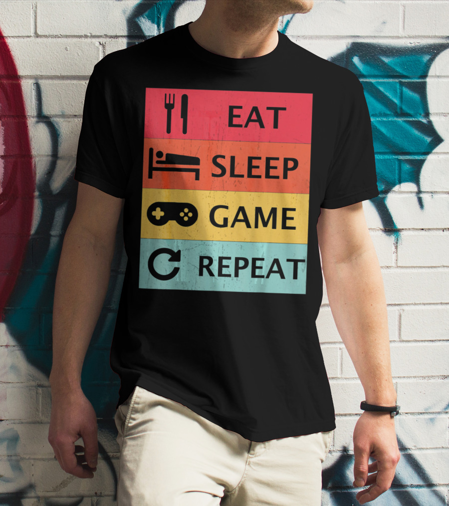 Eat Sleep Game Repeat Meme Retro Icons T-Shirt