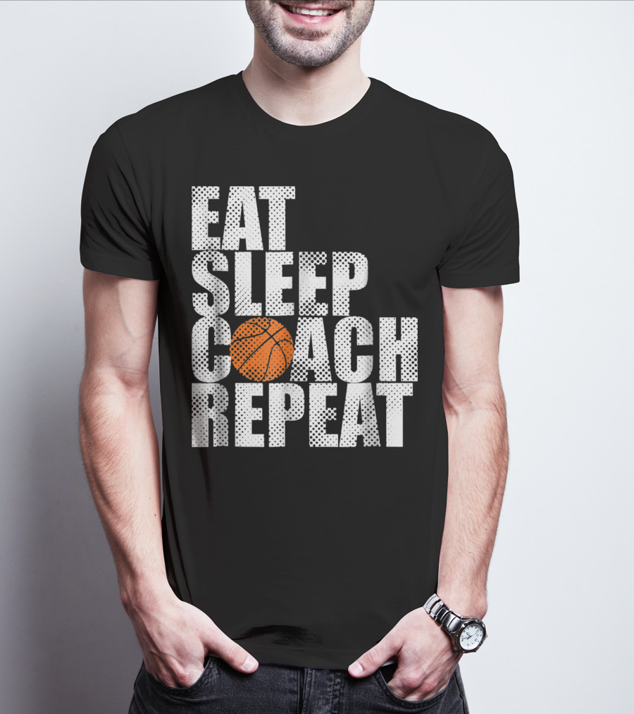 Eat Sleep Coach Basketball Repeat Vintage Style Fun Sports T-Shirt