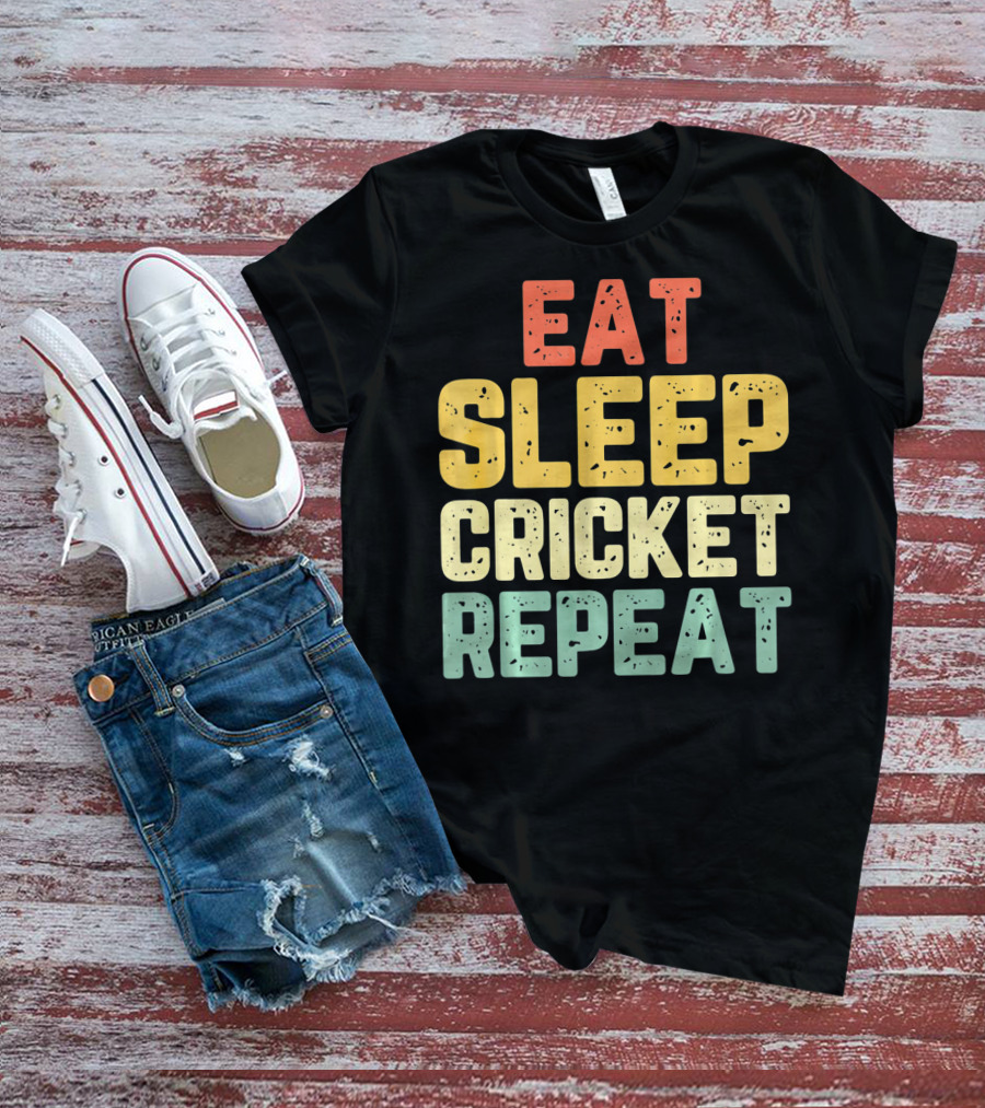 Eat Sleep Cricket Repeat Player Vin T-Shirt