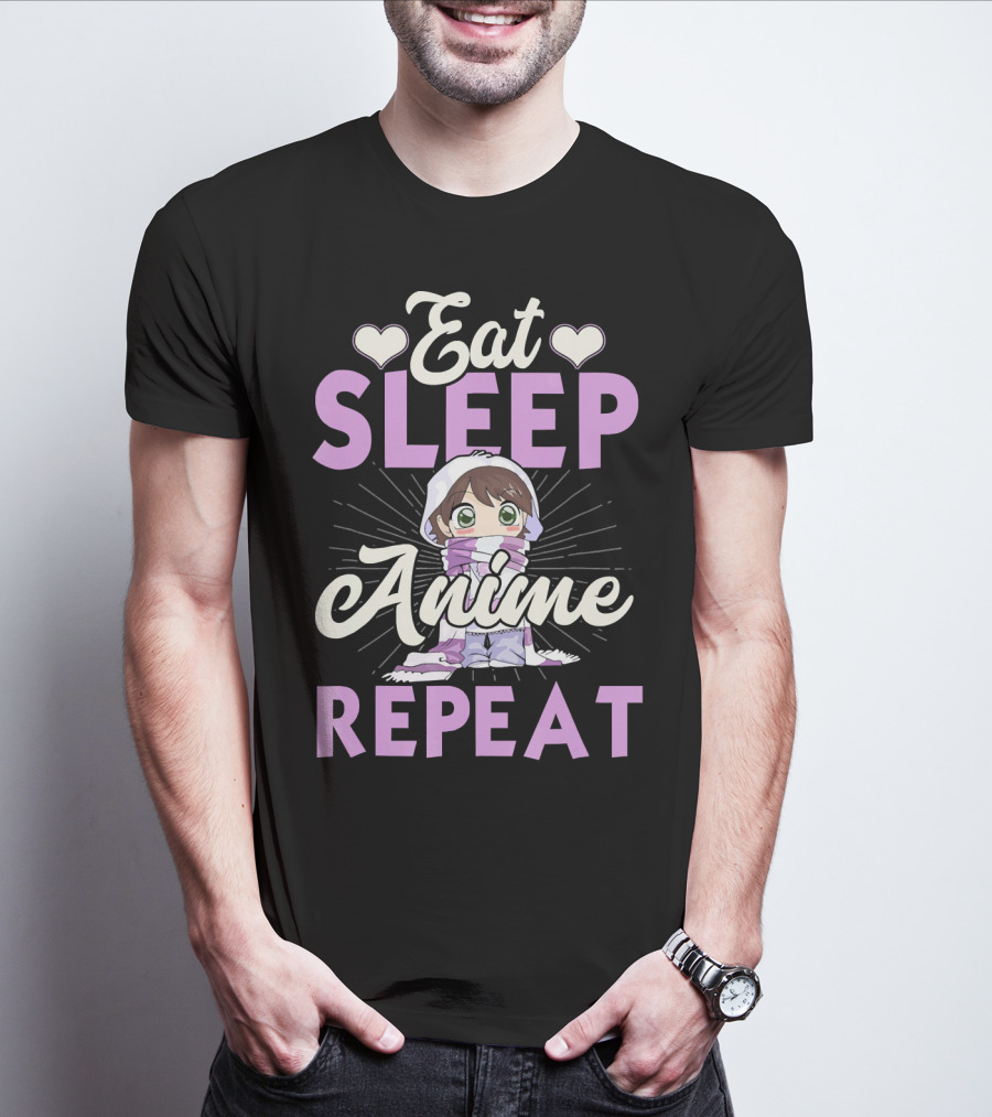 Eat Sleep Anime Repeat Cute Chibi Character Japan Manga T-Shirt