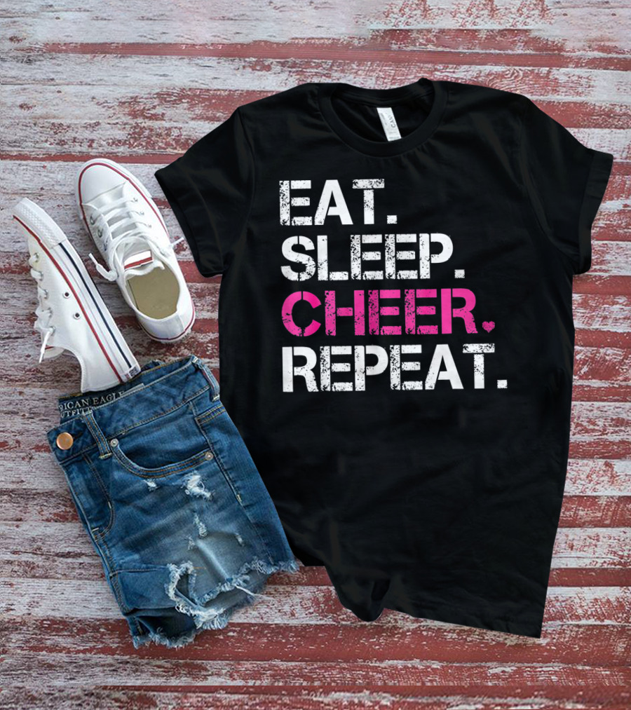 Eat Sleep Cheer Heart Repeat Cheerleading T-Shirt