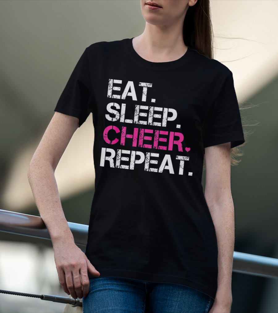 Eat Sleep Cheer Heart Repeat Cheerleading T-Shirt