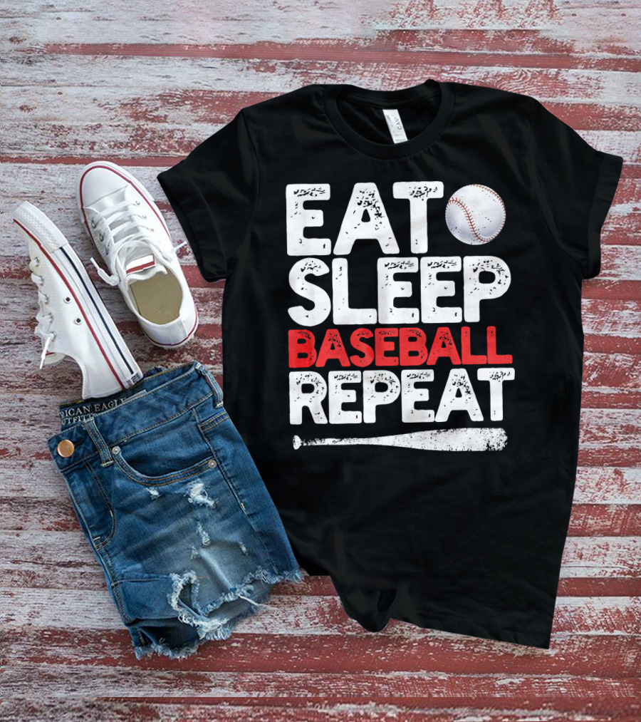 Eat Sleep Baseball Repeat Baseball Bat And Ball T-Shirt