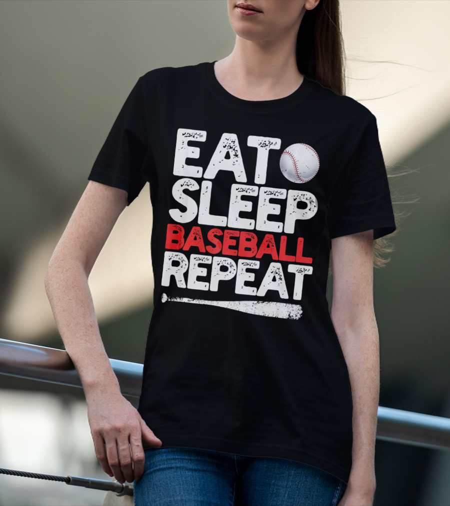 Eat Sleep Baseball Repeat Baseball Bat And Ball T-Shirt