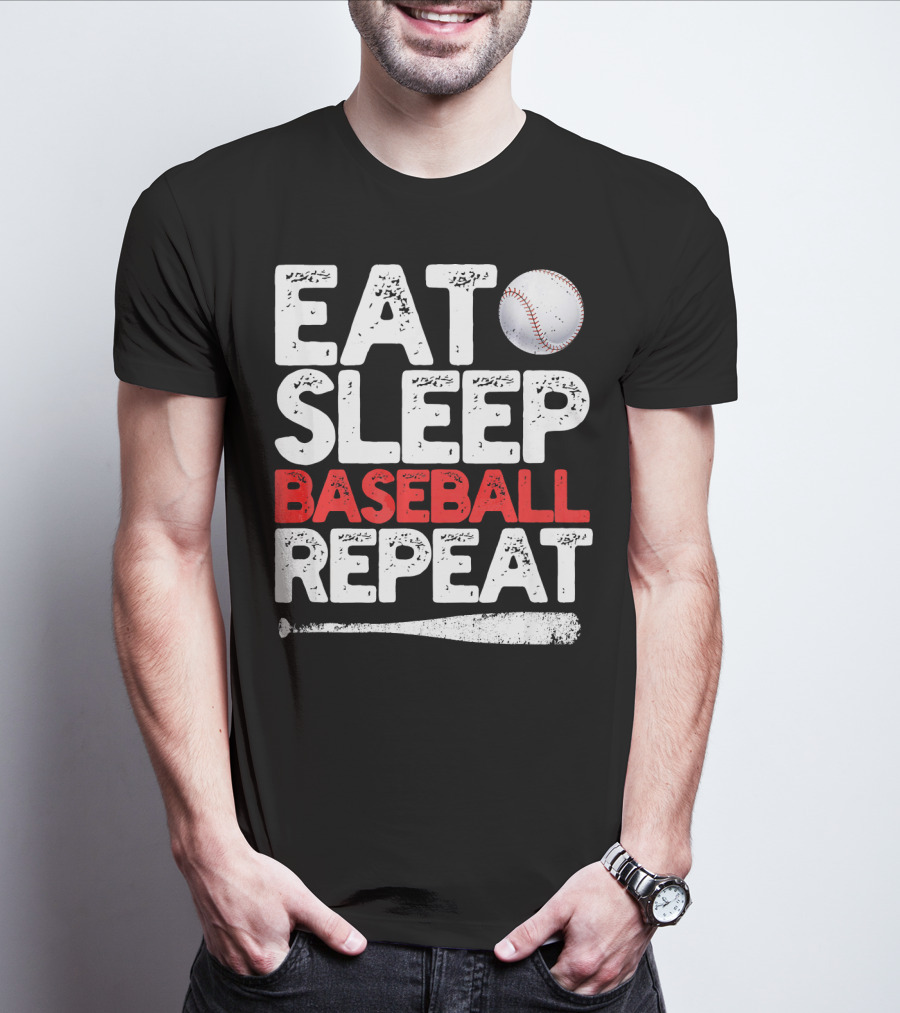 Eat Sleep Baseball Repeat Baseball Bat And Ball T-Shirt