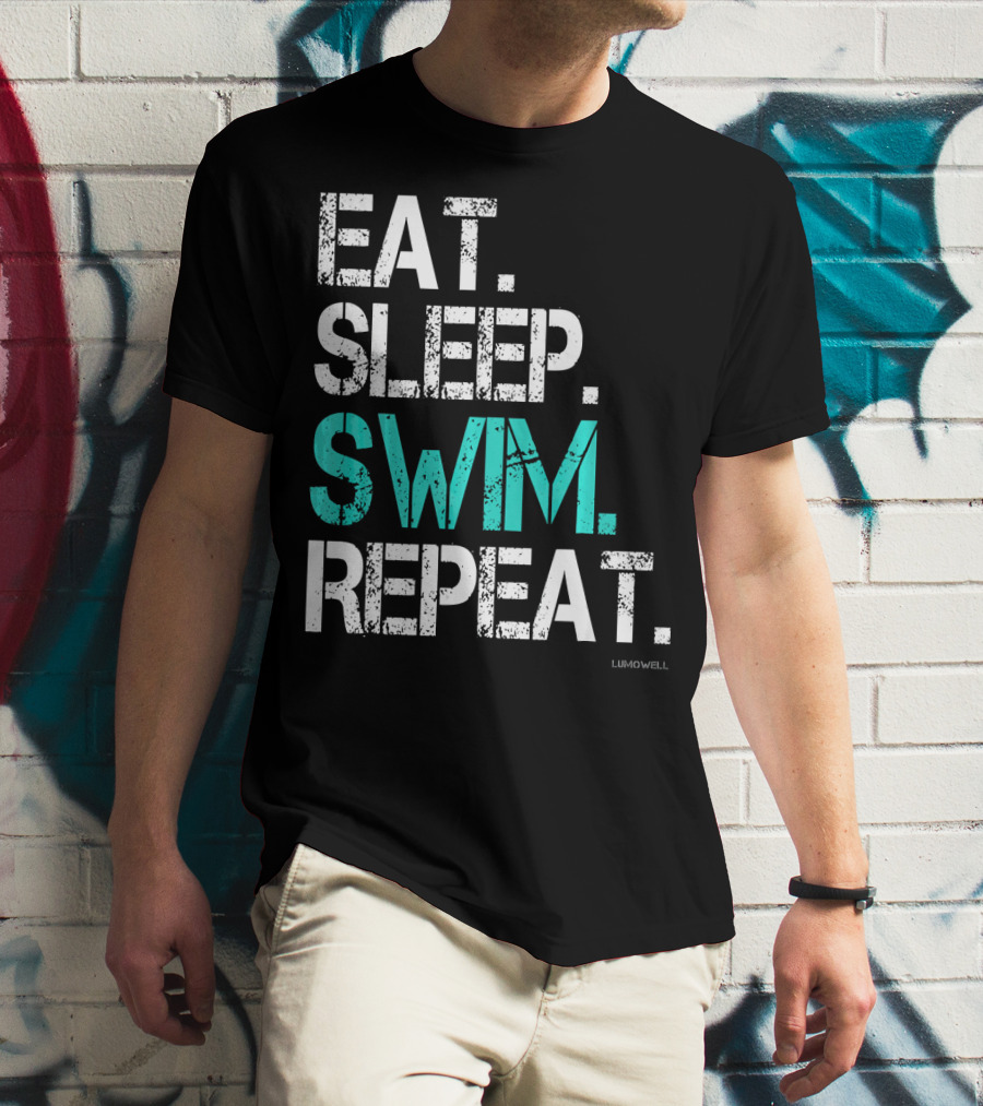 Eat Sleep Swim Repeat Funny Lumowell T-Shirt