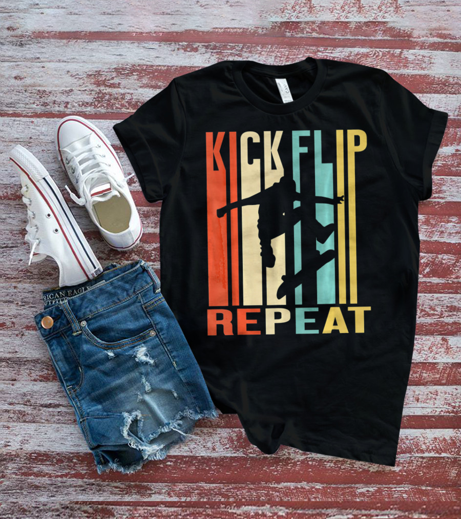 Kick Flip Repeat Vintage Skateboarding T-Shirt