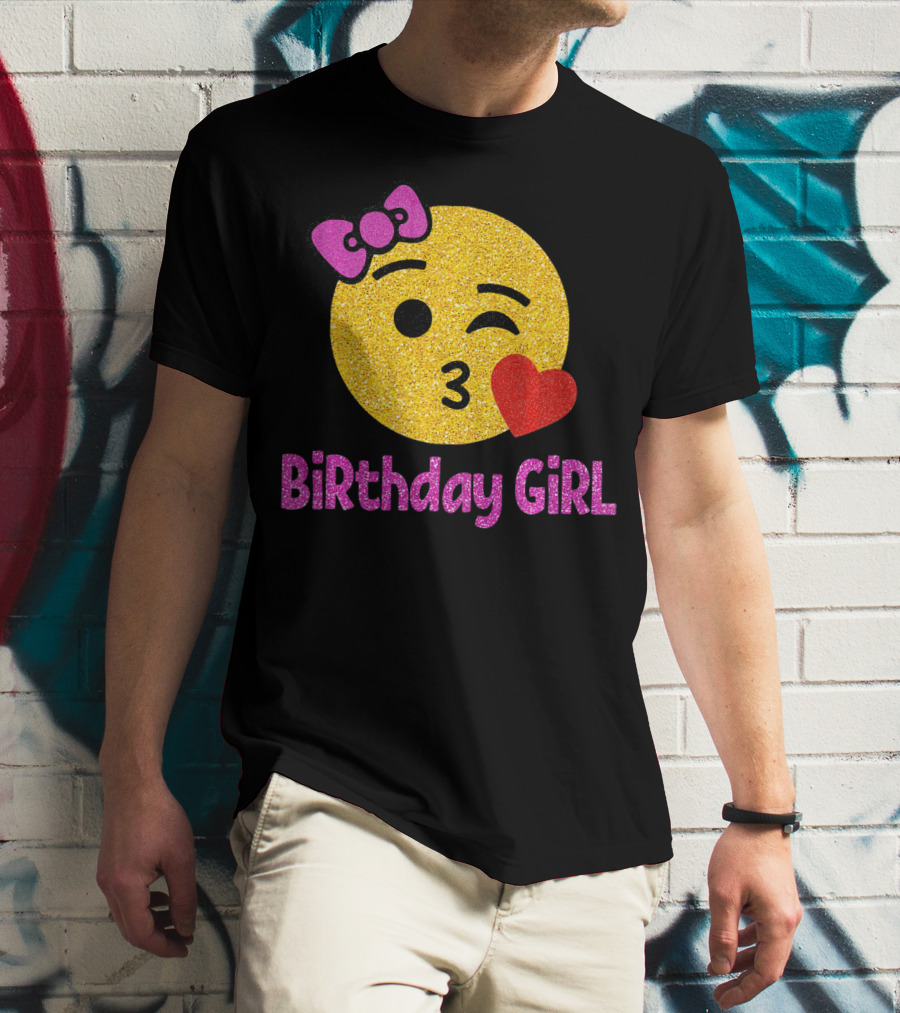 Birthday Girl Emoji Pink Bow Red Heart T-Shirt