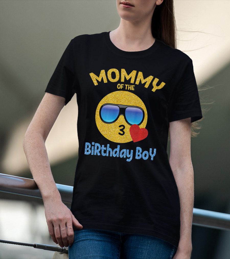 MOMMY OF THE BIRTHDAY BOY EMOJI SUNGLASSES HEART T-Shirt