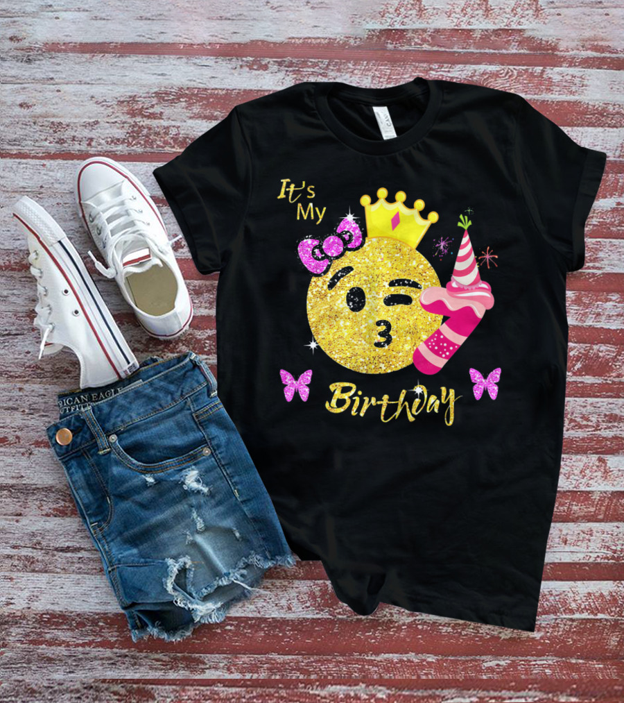 It's My Birthday Emoji Girls OMG Sparkle Crown Party T-Shirt