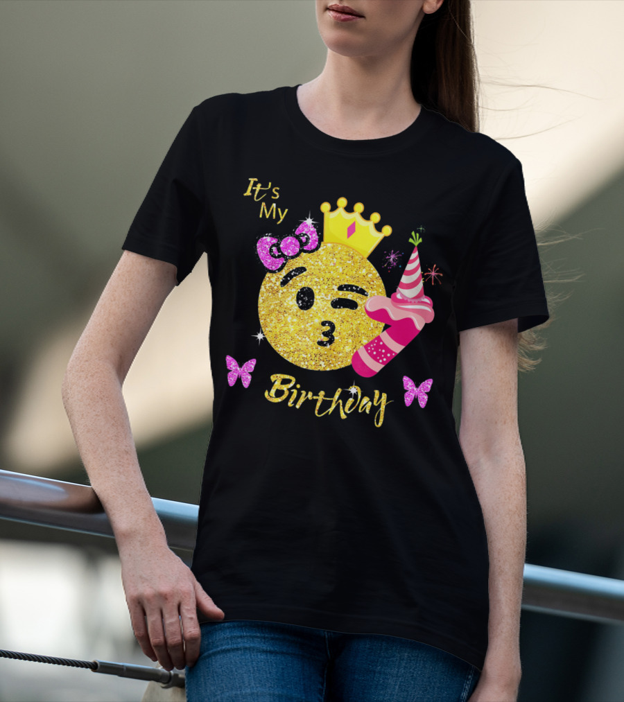It's My Birthday Emoji Girls OMG Sparkle Crown Party T-Shirt