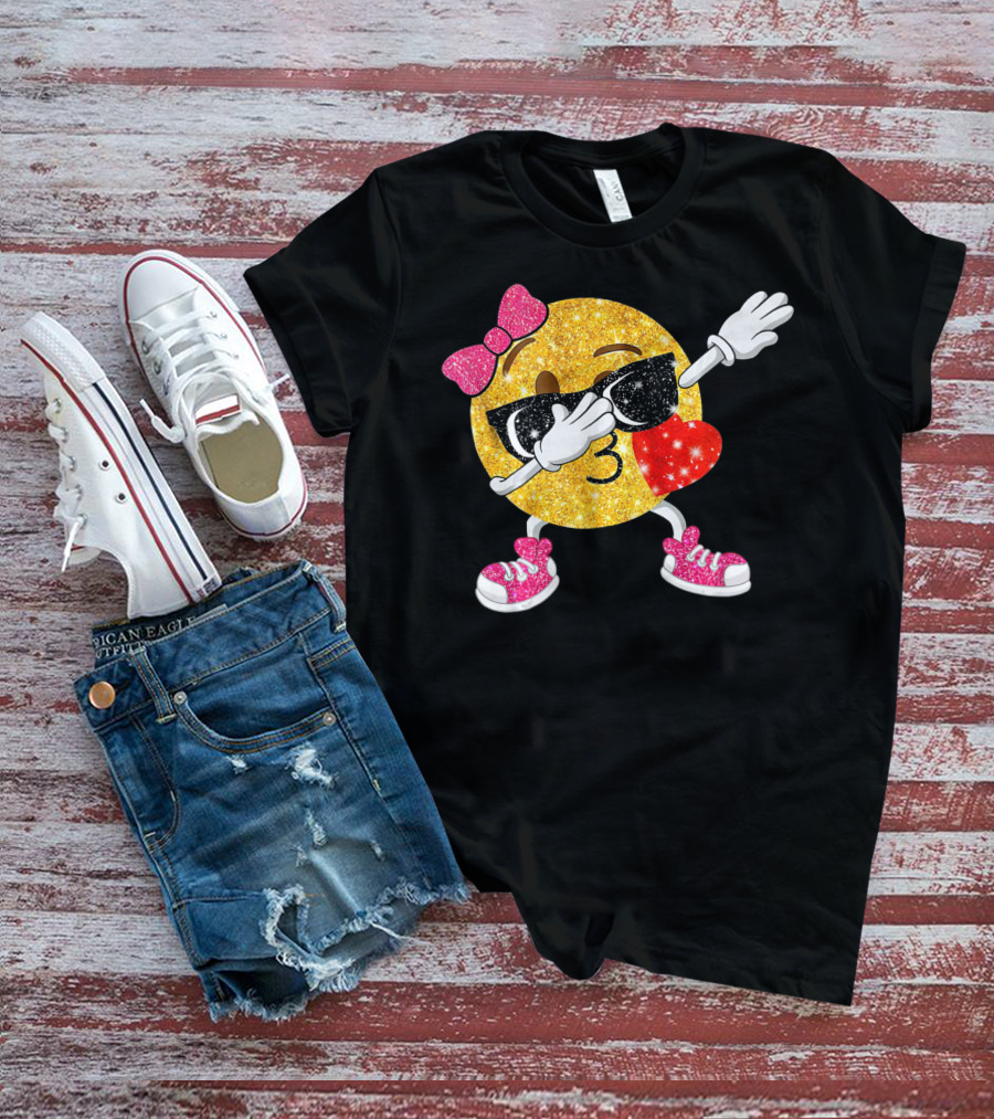 Dabbing Glitter Emoji Heart Kiss Bow Sunglasses Sneakers T-Shirt
