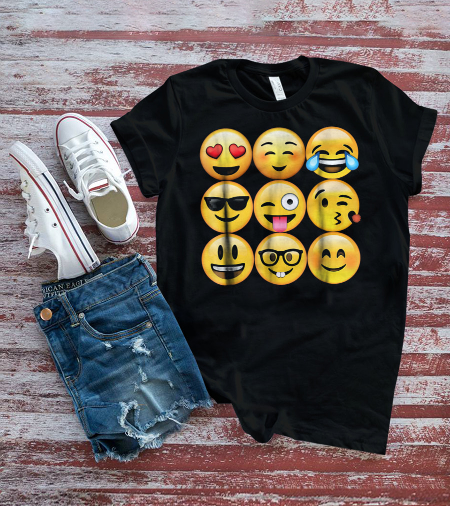 Emoji Heart Eyes Cool Tongue Wink Glasses Smiley Faces T-Shirt