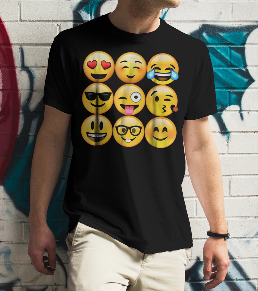 Emoji Heart Eyes Cool Tongue Wink Glasses Smiley Faces T-Shirt
