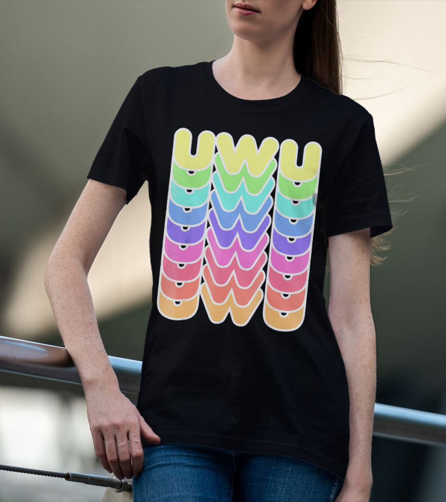 UWU Cute Face Emoji Letter Kawaii Rainbow Keyopt T-Shirt
