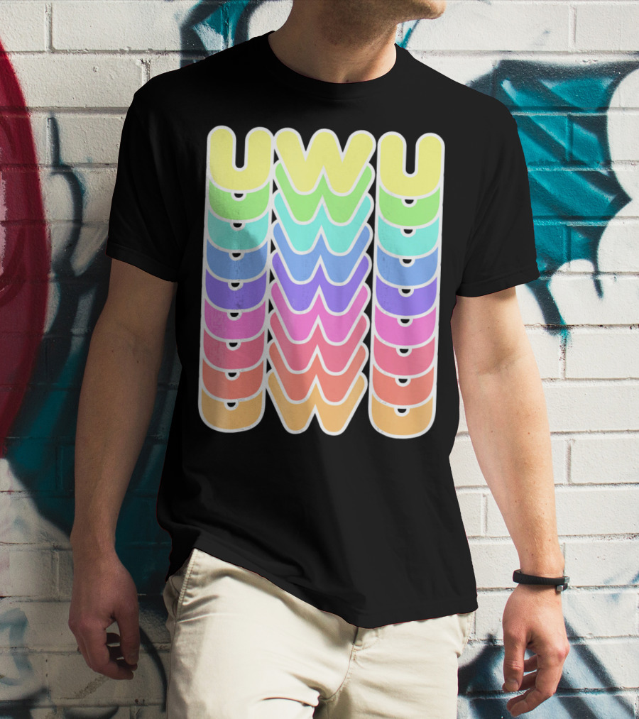 UWU Cute Face Emoji Letter Kawaii Rainbow Keyopt T-Shirt
