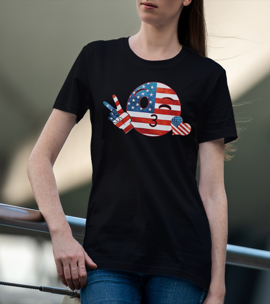 Unique Peace Emoji Patriotic American Flag Kiss Heart T-Shirt